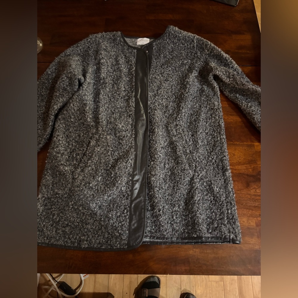 Gray Textured Open Front jacket with snap buttons